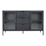 Enfilade dalby buffet 2 portes vitr�es 3 tiroirs acier noir