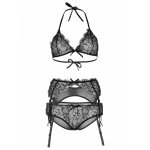 Ensemble 3 pices bralette, slip et porte - jaretelles leg avenue noir