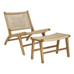 Ensemble derby chaise longue et repose - pieds teck pe rotin naturel