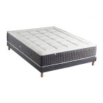 Ensemble matelas ressort 7 zones kisto + m�moire de forme + sommier bleu denim leo fabriqu� en france ...