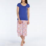 Ensemble pyjama femme corsaire - haut uni et bas imprim bleu