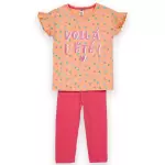 Ensemble pyjama filette corsaire haut imprimé et bas uni pêche Ensemble pyjama filette corsaire haut imprimé et bas uni pêche