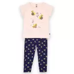 Ensemble pyjama filette haut uni avant imprim devant et short imprim nude