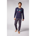 Ensemble pyjama long homme bleu marine imprim / bleu marine  carreaux rouges en coton