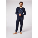 Ensemble pyjama long homme bleu marine imprim / bleu marine en coton