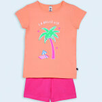 Ensemble pyjama short haut imprimé devant et bas uni pêche Ensemble pyjama short haut imprimé devant et bas uni pêche