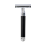 Ensemble rasage 3 pièces - blaireau - rasoir - support 2 en 1 - noir et chromé Ensemble rasage 3 pièces - blaireau - rasoir - support 2 en 1 - noir et chromé