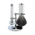 Ensemble rasage 3 pi�ces - blaireau + rasoire de s�curit� + support - chrom�