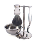Ensemble rasage 4 pices - blaireau + rasoir gillette mach3 + bol + support - finition chrome