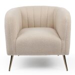Fauteuil moderne bombaro pieds mtal dor et tissu bouclette beige