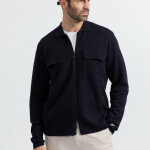 Gilet bleu col polo en laine