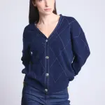 Gilet  carreaux en lurex bleu marine en cachemire