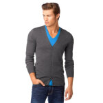 Gilet col v manches longues boutonn coton homme john devin - gris