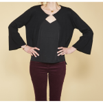 Gilet ferm par broche manches longues vases femme - noir en viscose