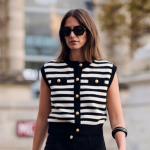 Gilet � rayure boutonn� ivoire