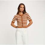 Gilet avec tricotage � rayures marron en viscose