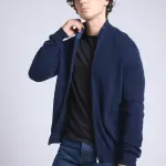 Gilet zipp col montant bleu marine en cachemire