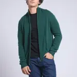 Gilet zipp col montant vert bouteille en cachemire