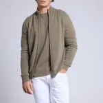 Gilet zipp col montant vert kaki en cachemire