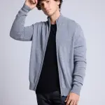 Gilet zipp montant gris fonc en cachemire