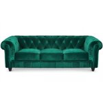 Grand canapé chesterfield 3 places velours vert angol Grand canapé chesterfield 3 places velours vert angol