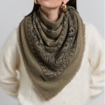 Grande echarpe bandana kaki en cachemire