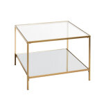 Grande table d'appoint carrée acier laqué d?or et plateaux miroir et verre trempé Grande table d'appoint carrée acier laqué d?or et plateaux miroir et verre trempé