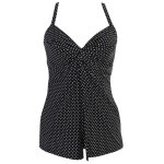 Haut de tankini gainant noir  pois blanc