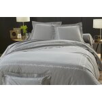 Housse de couette en percale de coton adele fleurs brod�es et torsades - gris
