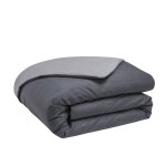 Housse de couette bicolore fines rayures vague en polyester ciment / gris perle Housse de couette bicolore fines rayures vague en polyester ciment / gris perle