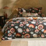 Housse de couette en coton r�versible boukhara motifs suzani - noir