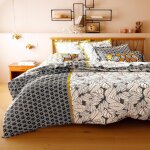 Housse de couette coton romain vgtal et graphique - noir