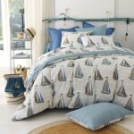 Housse de couette en coton r�versible voiliers - blanc