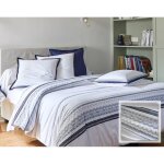 Housse de couette en percale de coton cuptea frises brod�es - bleu marine
