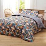 Housse de couette d�co double face motif feuillage - co. natura - chaude vert 400g