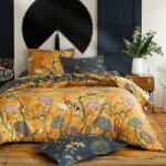 Housse de couette en satin de coton r�versible jardin extra - jaune ocre