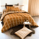 Housse de couette en flanelle r�versible carru - marron