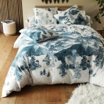 Housse de couette en flanelle r�versible blue salen motif montagne - bleu