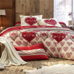 Housse de couette flanelle  motif c?urs valmorel rouge gris