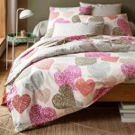 Housse de couette flanelle lovers r�versible coeurs �cru