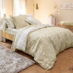 Housse de couette polycoton r�versible diana � motifs feuilles - beige