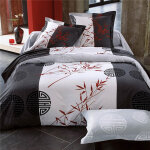 Housse de couette motifs zen bambous et idogrammes - noir