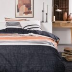 Housse de couette noire à rayures coton sunshine Housse de couette noire à rayures coton sunshine