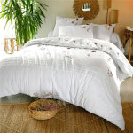 Housse de couette en percale de coton r�versible dr. lorenza � motif floral brod� - blanc