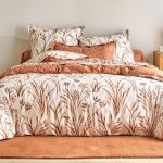 Housse de couette percale de coton terracotta r�versible motif v�g�tal - collection souffle de paille ...