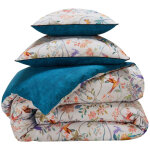 Housse de couette en percale imprim� fleurs et oiseaux colibri, multicolore