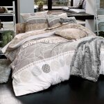 Housse de couette en polycoton expresso � motifs rayures et cercles - beige