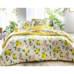 Housse de couette en coton r�versible lemon bird - blanc