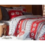 Housse de couette rversible montagnard rouge en flanelle de coton