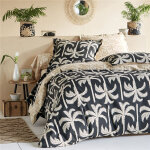 Housse de couette coton tourisme palmiers design - noir / beige